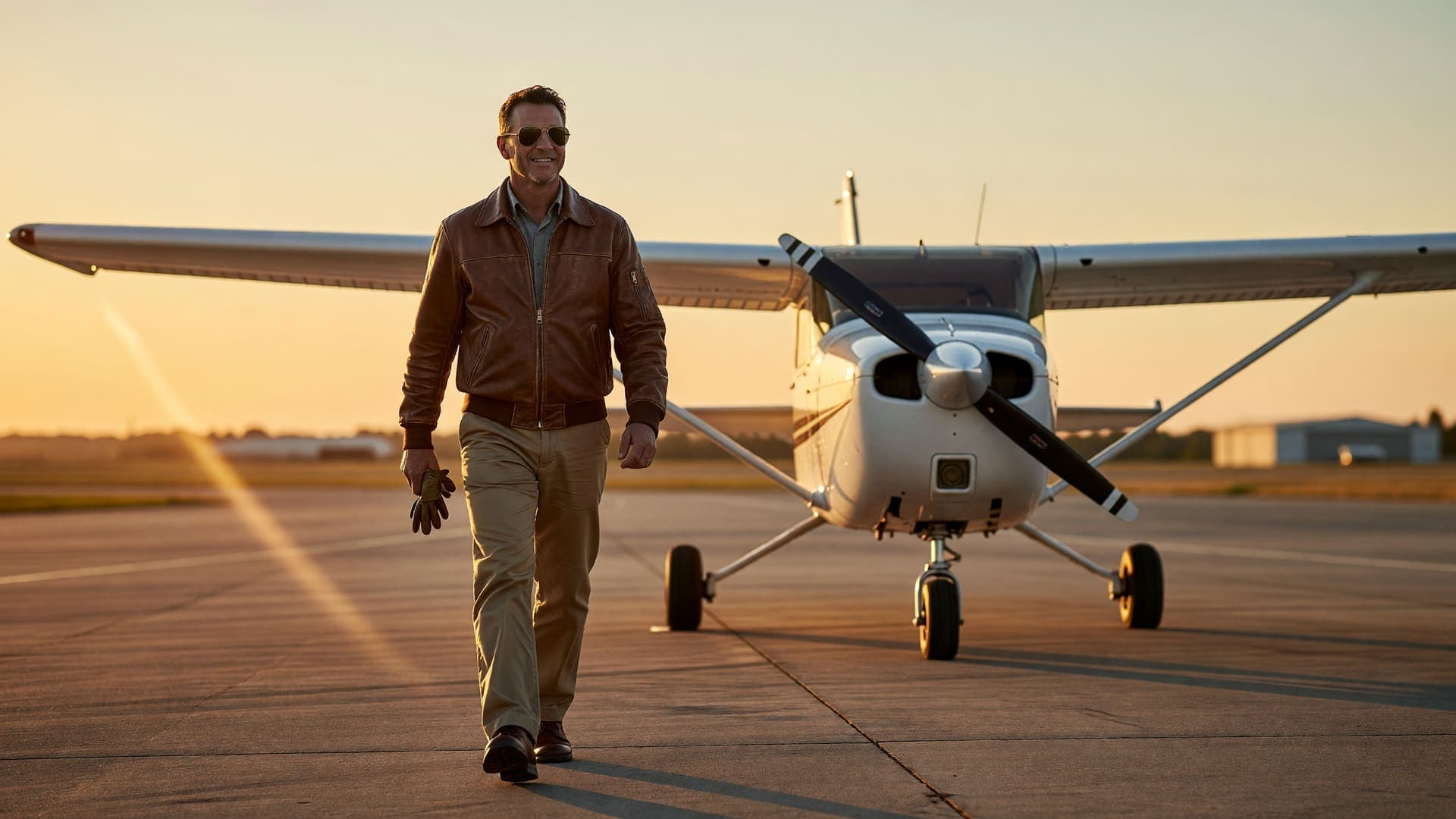 Pilot beside an aircraft looking toward the horizon