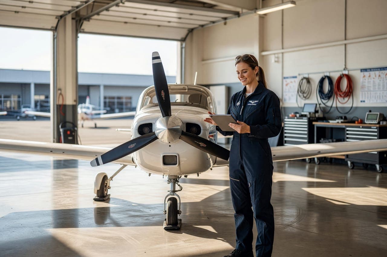 Pilot using FlyCurrent beside an aircraft